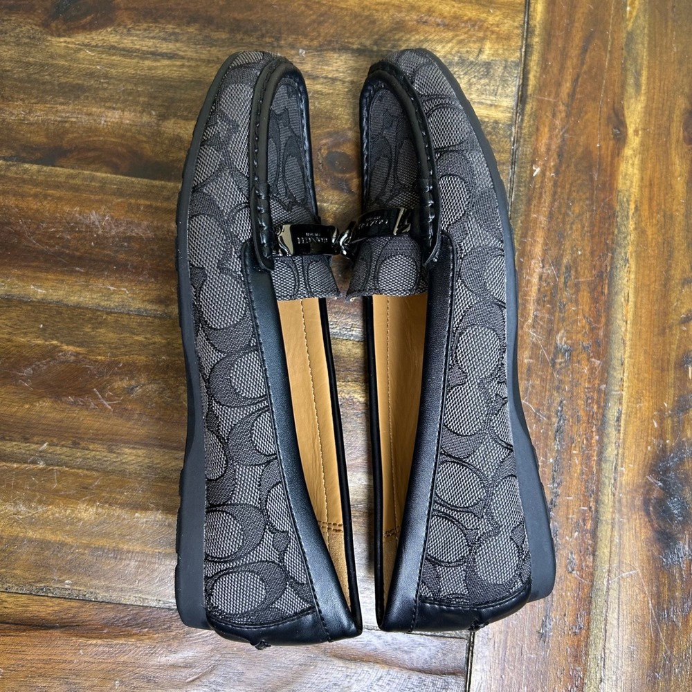 Coach Olive Signature Loafers Women 6.5B Black Canvas Driving Flats - Picture 13 of 13